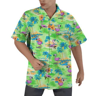Flamingo Beach Green Hawaiian Shirt Men