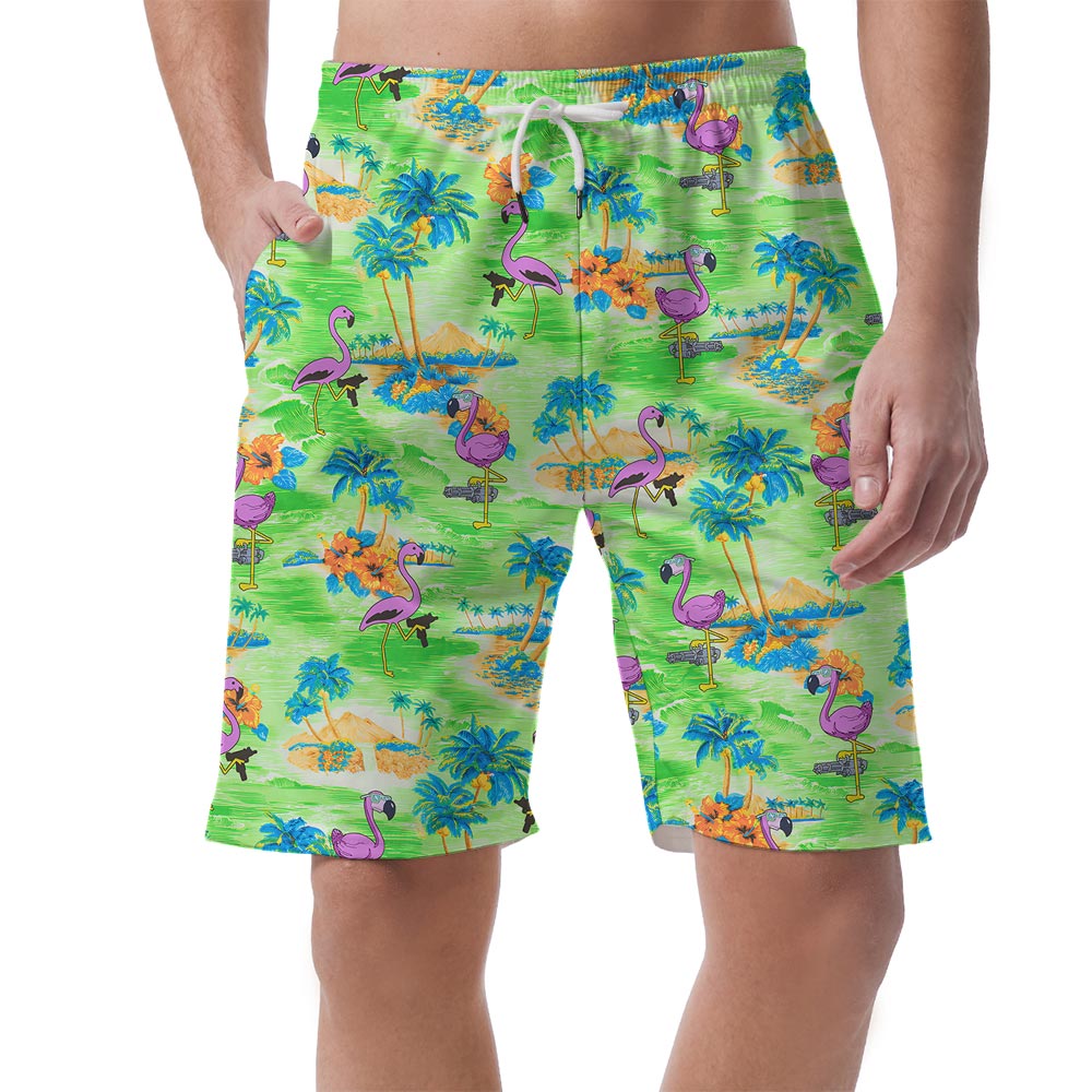Green Hawaiian Shorts Men With Flamingo Pattern - variant image 1