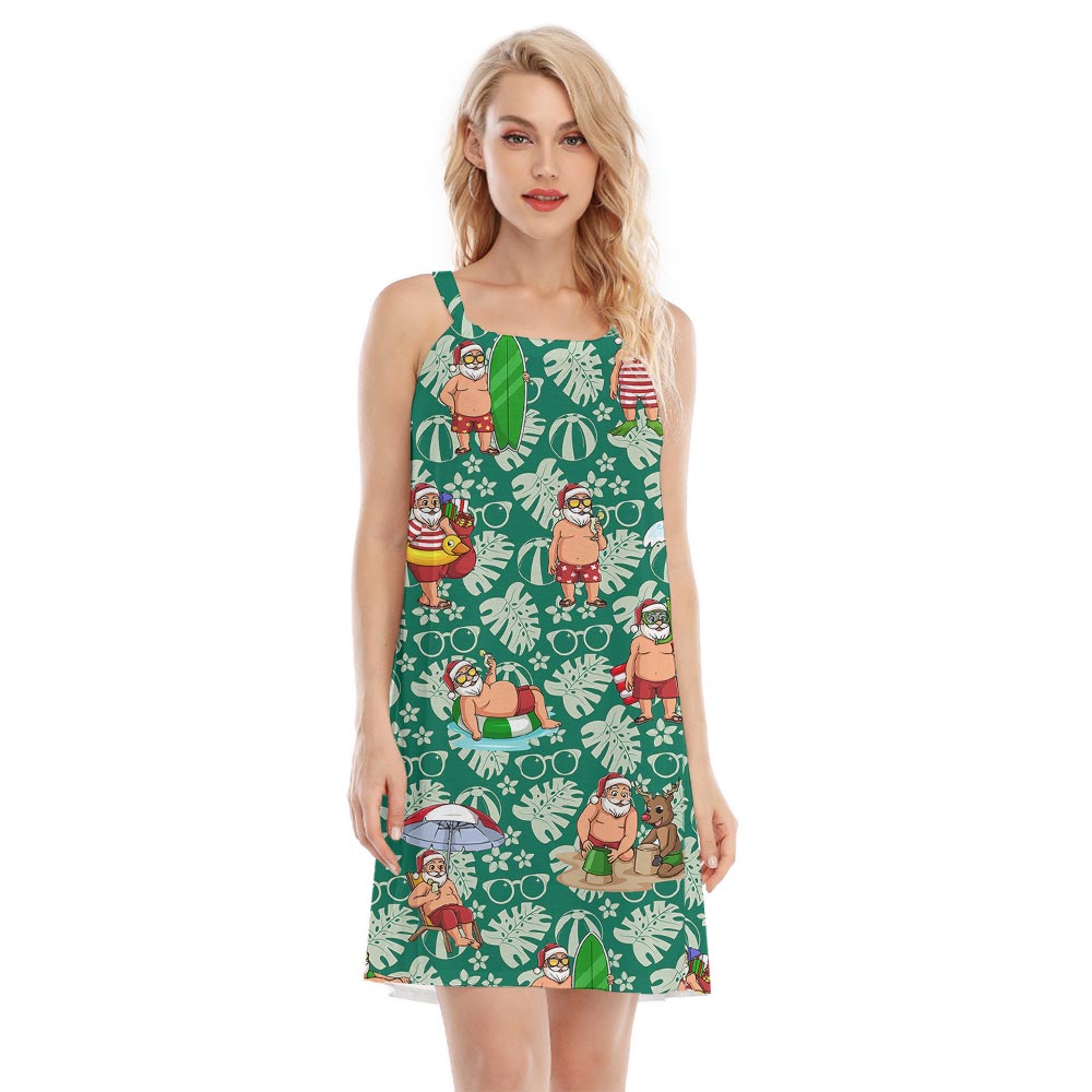 Funny Santa Hawaiian Cami Dress Green - variant image 1