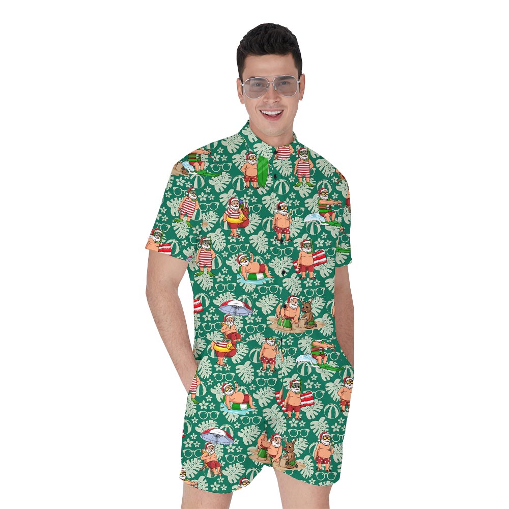 Matching Green Santa Hawaiian Romper Men - variant image 1