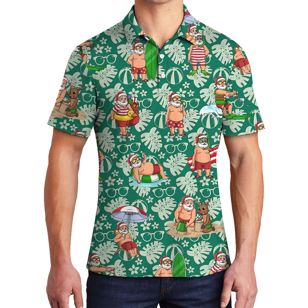 Funny Beach Santa Green Hawaiian Polo Men - variant image 1