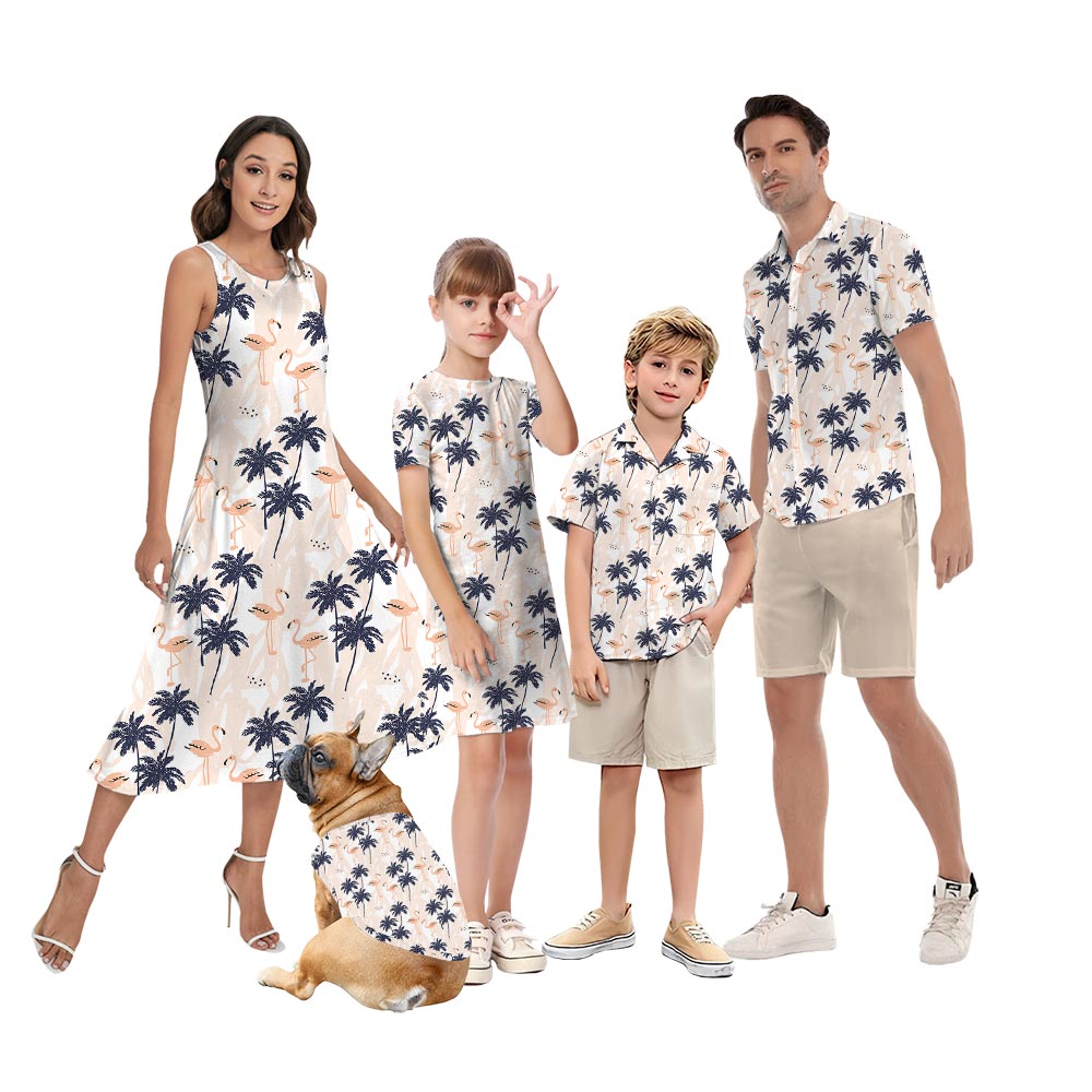 Palm Trees Pink Flamingo Family Matching Hawaiian Outfits - variant image 1