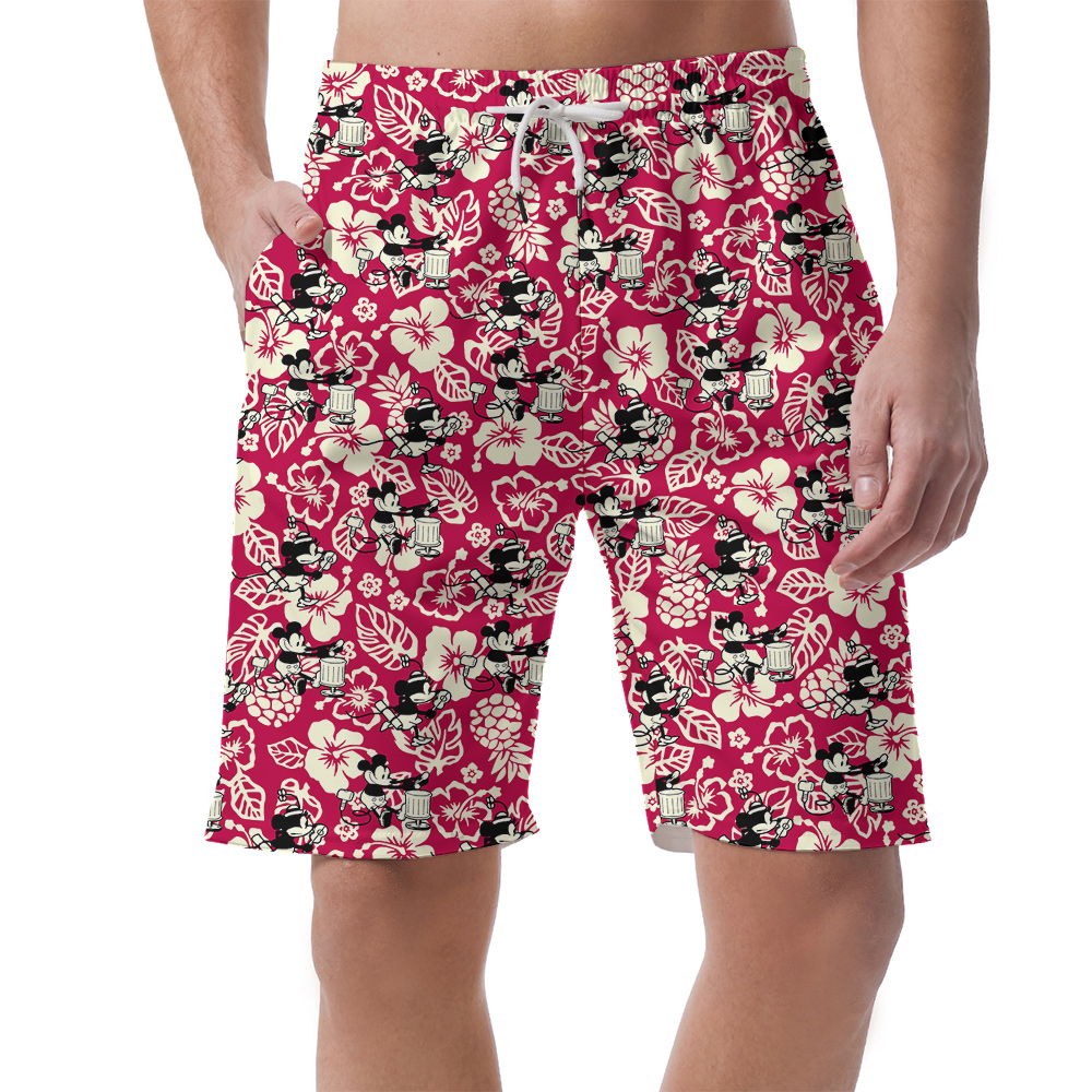 Funny Mickey Steamboat Willie Floral Vintage Hawaiian Beach Shorts For Men - variant image 1