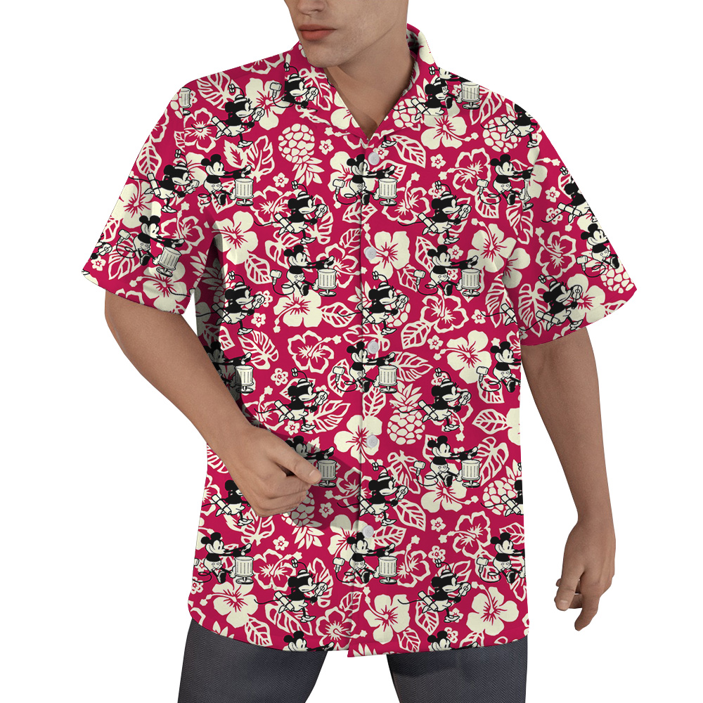Steamboat Willie Mickey Hibiscus Red Hawaiian Shirt - variant image 1