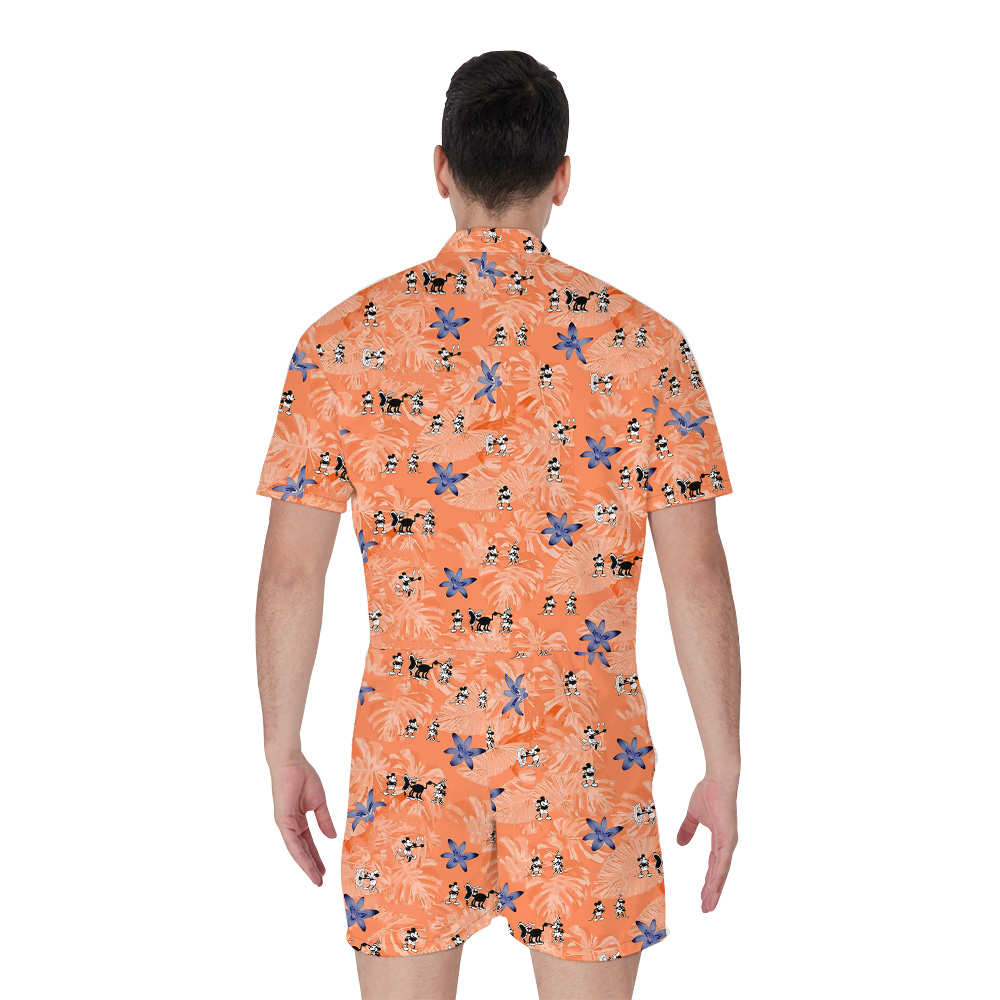 Classic Steamboat Willie Mickey Tropical Orange Hawaiian Romper For Men