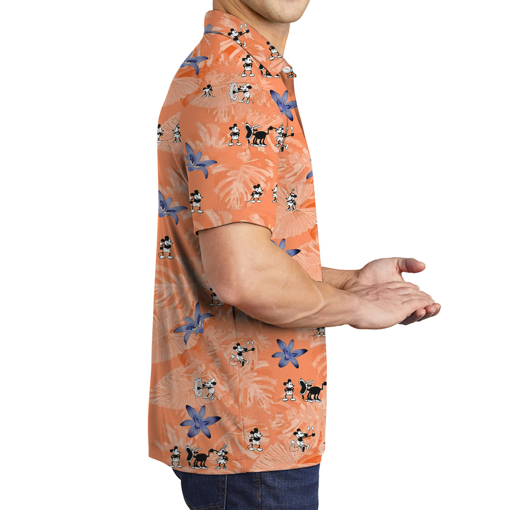 Funny Mickey Steamboat Willie 1928 Tropical Orange Hawaiian Polo Shirt