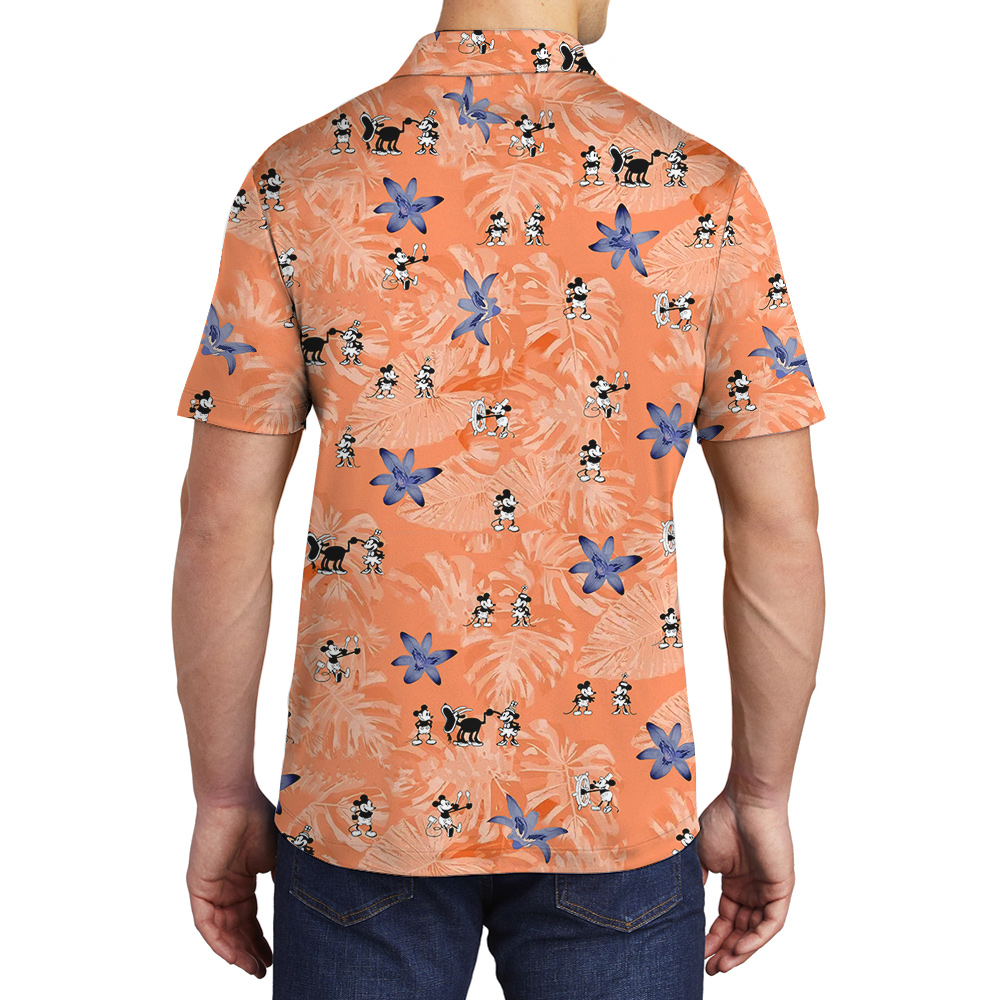 Funny Mickey Steamboat Willie 1928 Tropical Orange Hawaiian Polo Shirt