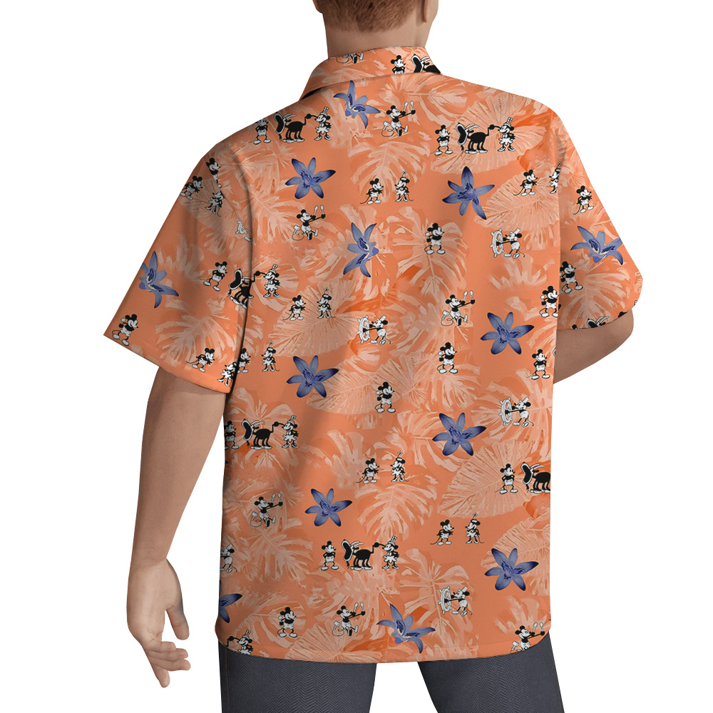 Steamboat Willie Mickey Classic Orange Hawaiian Shirt With Short Sleeves