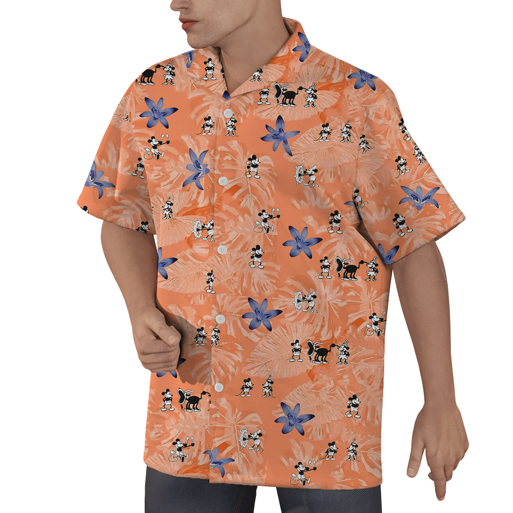 Steamboat Willie Mickey Classic Orange Hawaiian Shirt With Short Sleeves