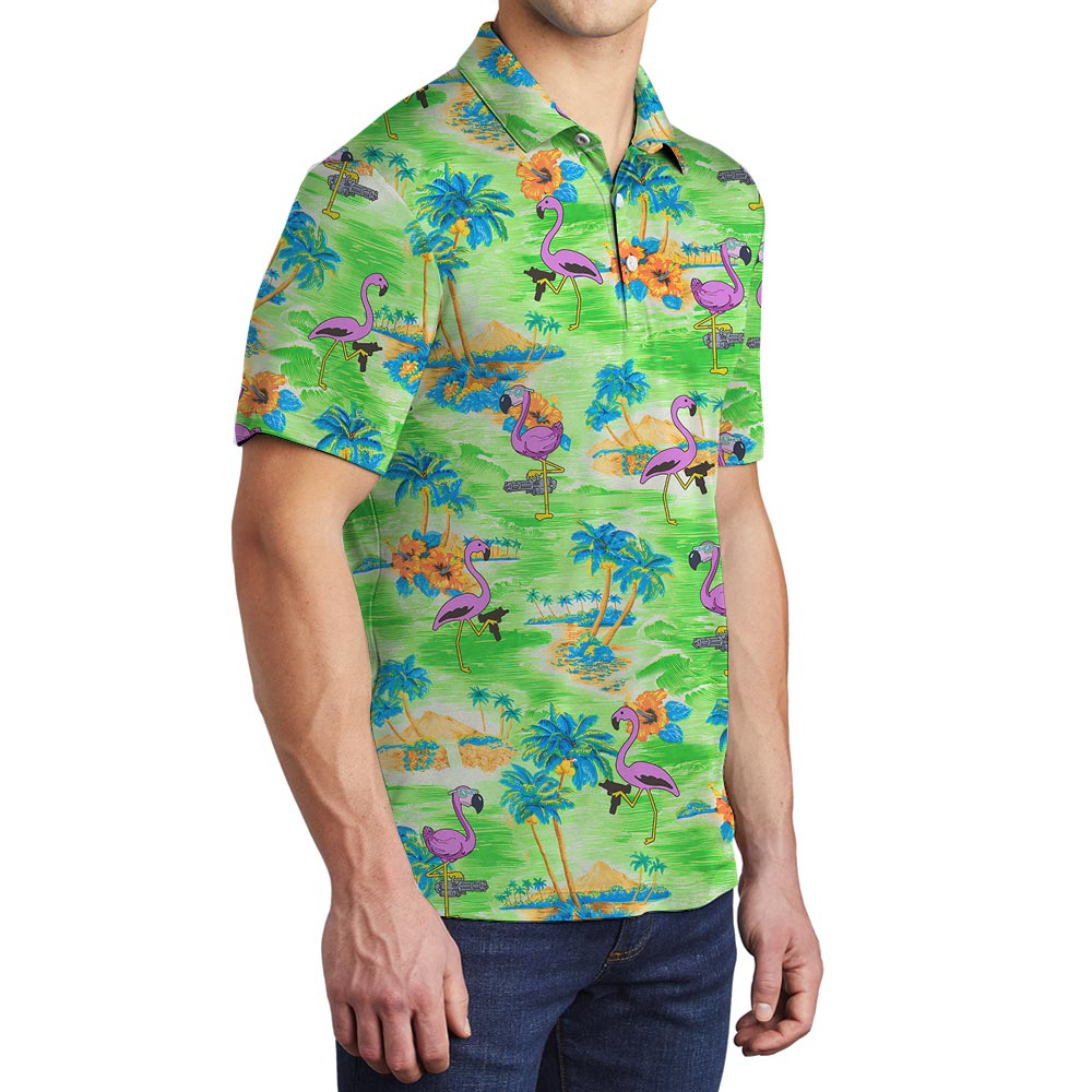 Summer Flamingo Hawaiian Polo Men