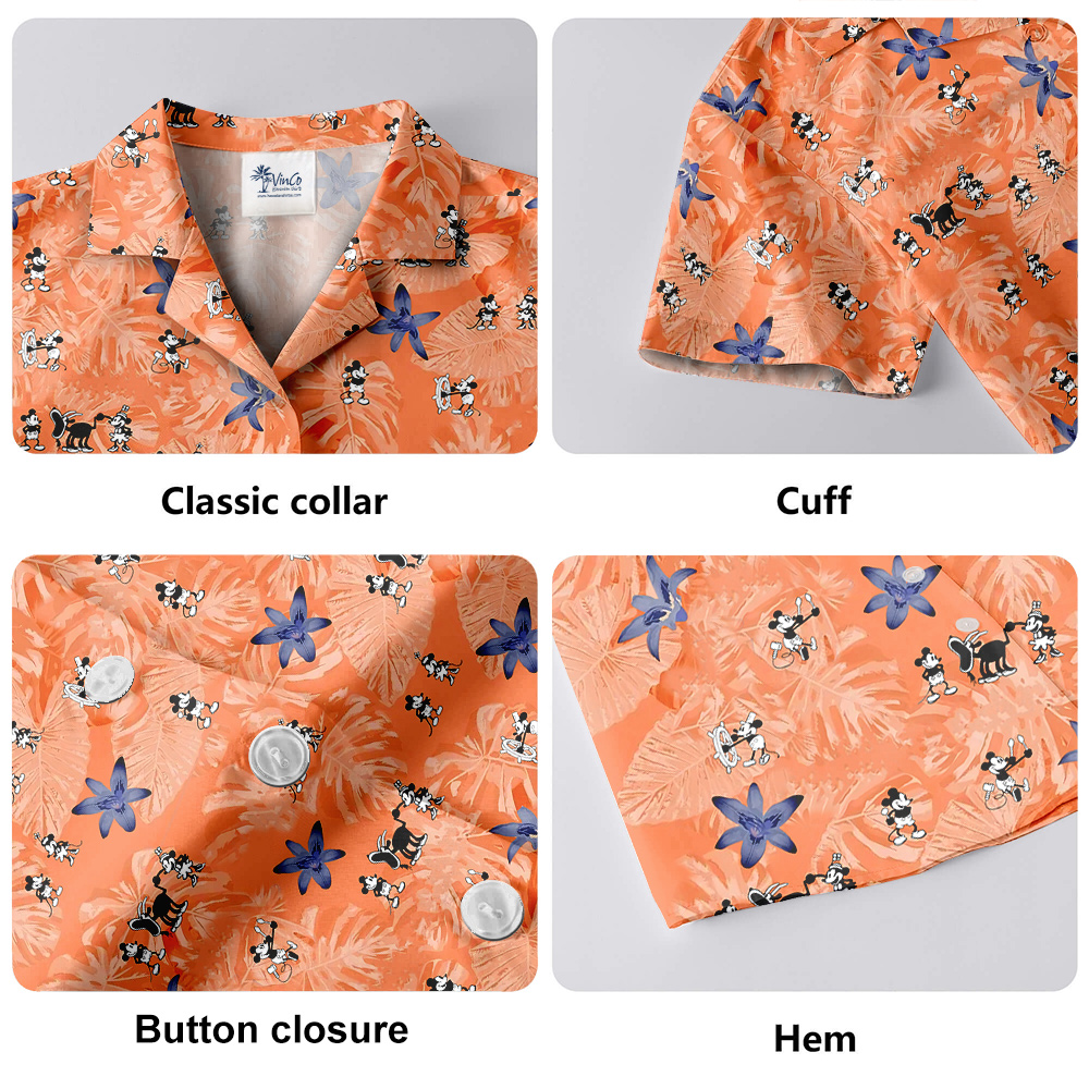 Steamboat Willie Mickey Classic Orange Hawaiian Shirt With Short Sleeves