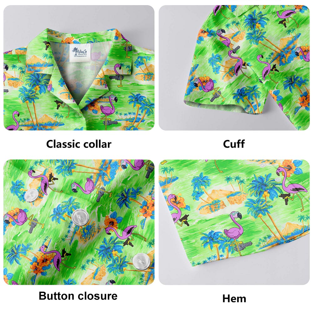Flamingo Beach Green Hawaiian Shirt Men
