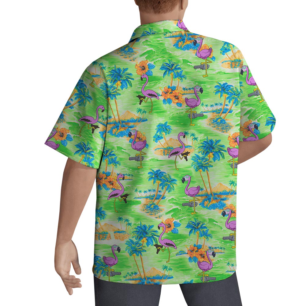 Flamingo Beach Green Hawaiian Shirt Men
