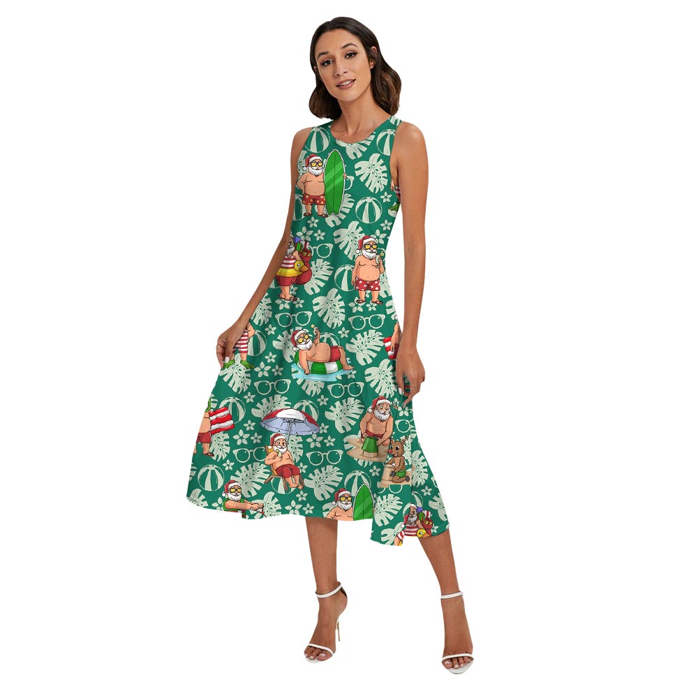 Hawaiian Green Family Matching With Santa Pattern