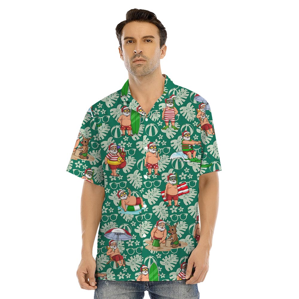 Hawaiian Green Family Matching With Santa Pattern