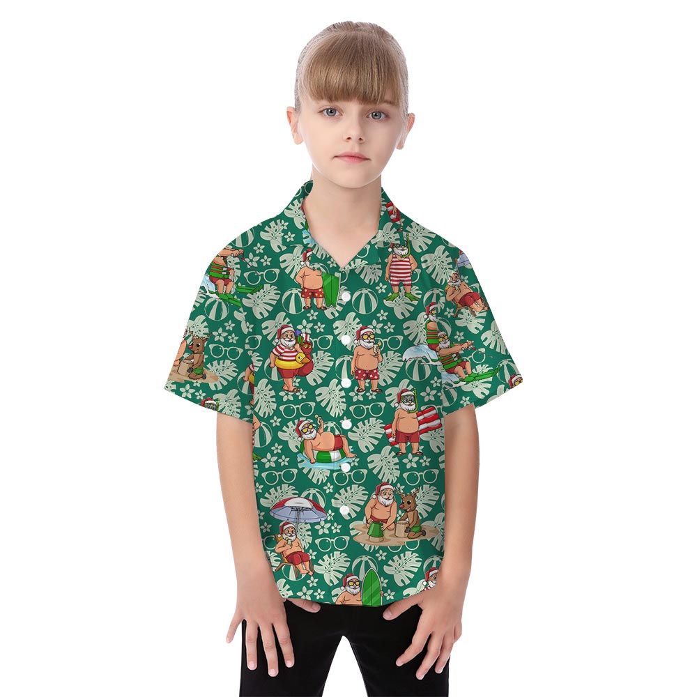 Hawaiian Green Family Matching With Santa Pattern