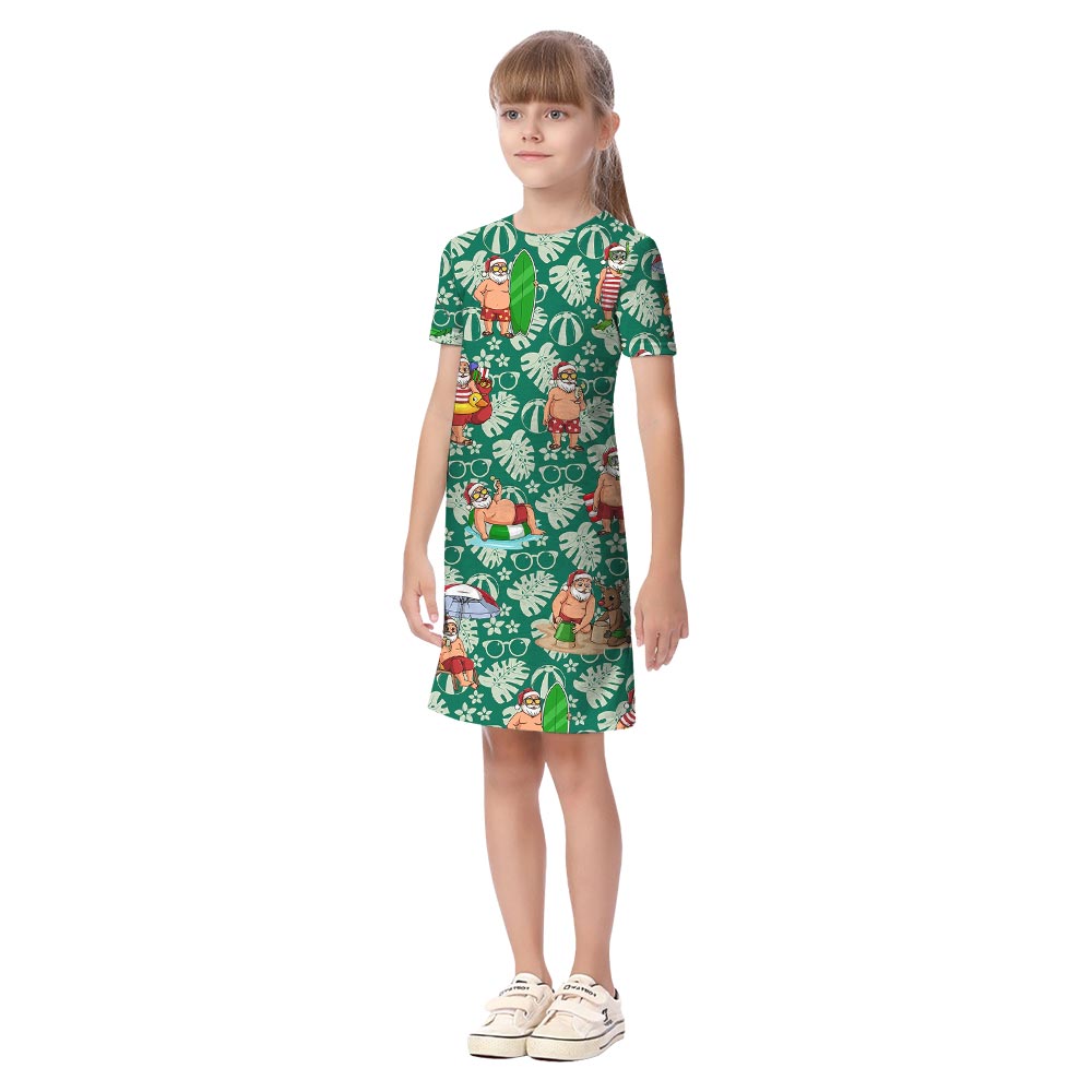 Hawaiian Green Family Matching With Santa Pattern