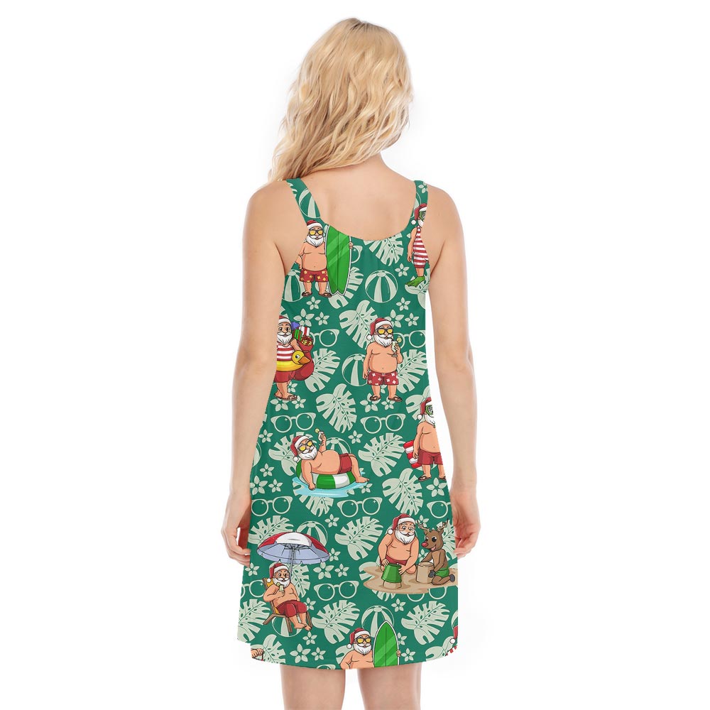 Funny Santa Hawaiian Cami Dress Green