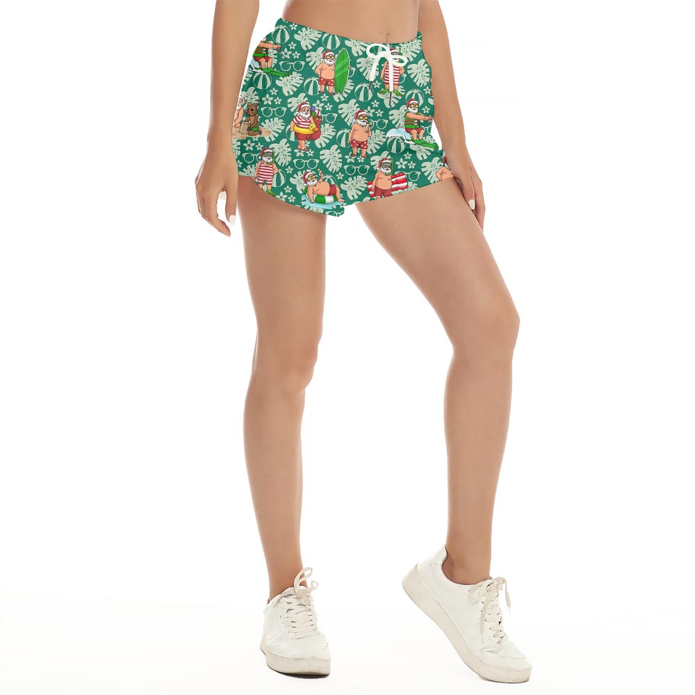 Summer Green Santa Hawaiian Shorts Women