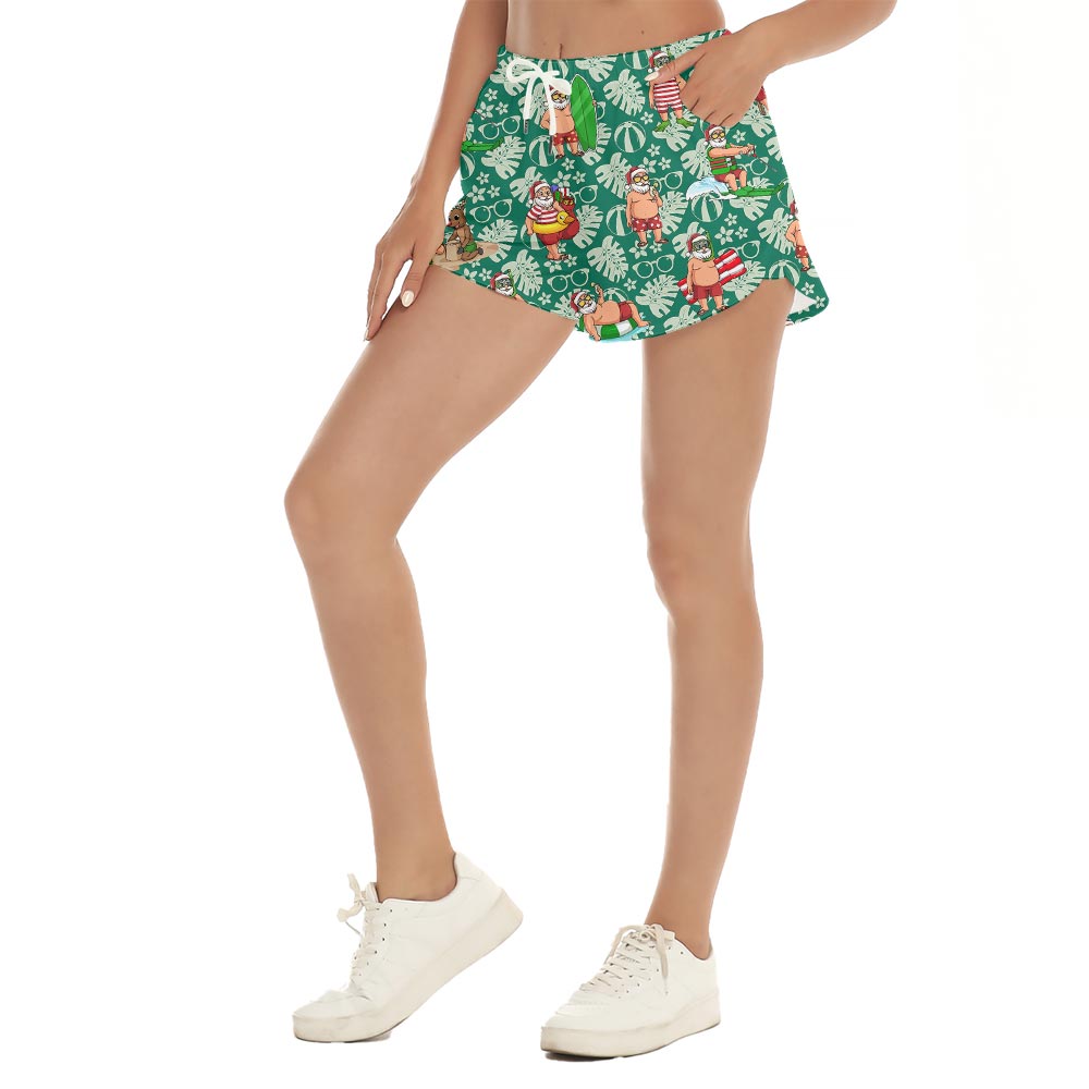 Summer Green Santa Hawaiian Shorts Women