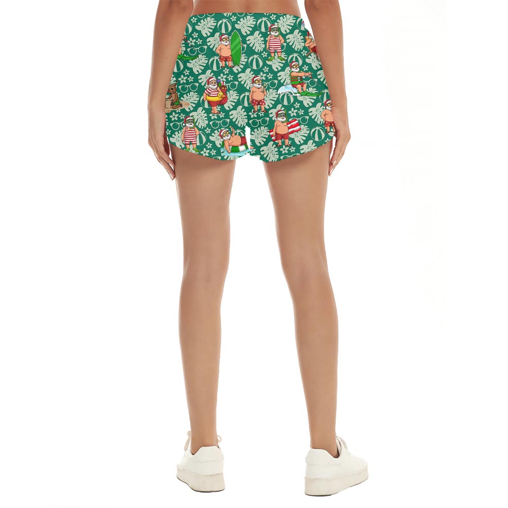 Summer Green Santa Hawaiian Shorts Women