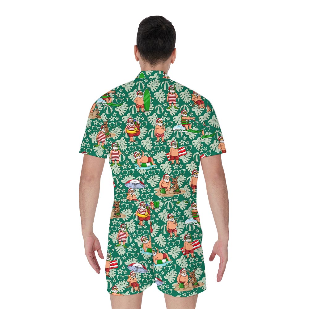 Matching Green Santa Hawaiian Romper Men