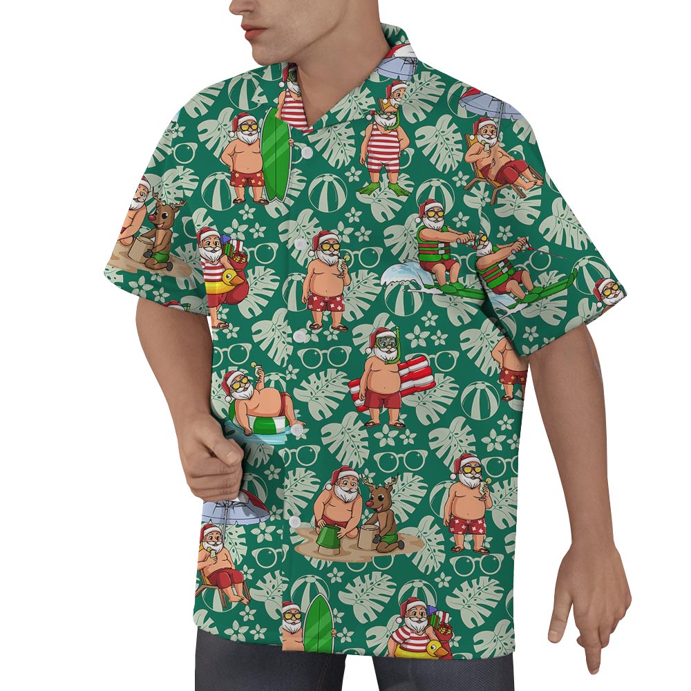 Santa At Beach Green Hawaiian Shirt Men