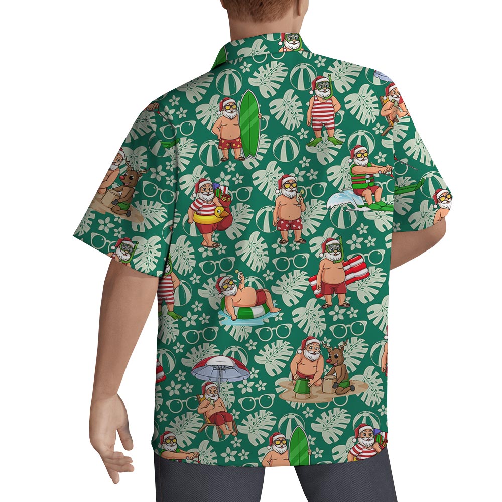 Santa At Beach Green Hawaiian Shirt Men
