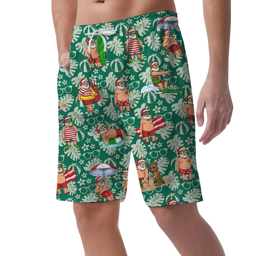 Green Santa Hawaiian Shorts Men