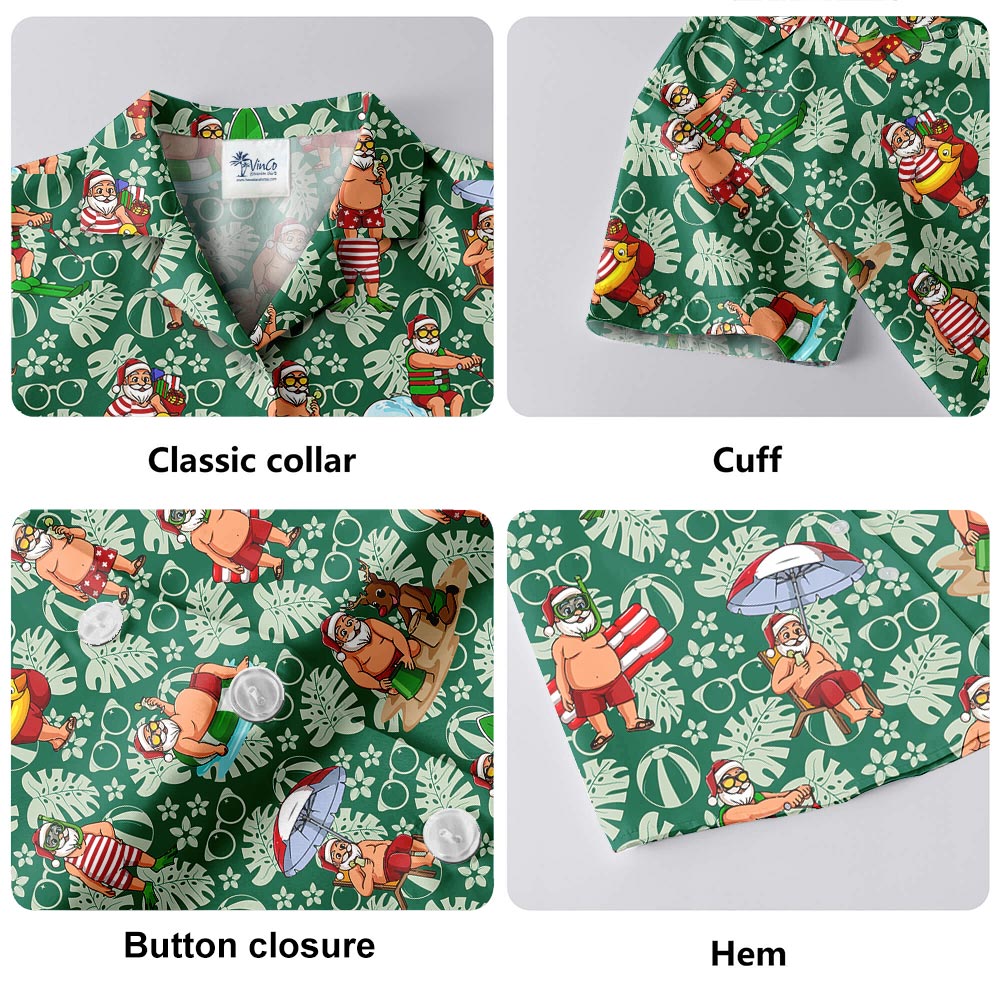 Santa At Beach Green Hawaiian Shirt Men