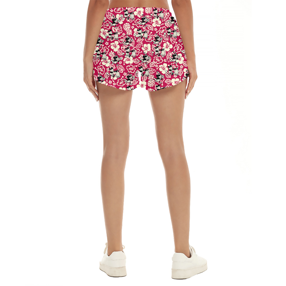 Steamboat Willie Mickey Floral Vintage Hawaiian Beach Shorts For Women