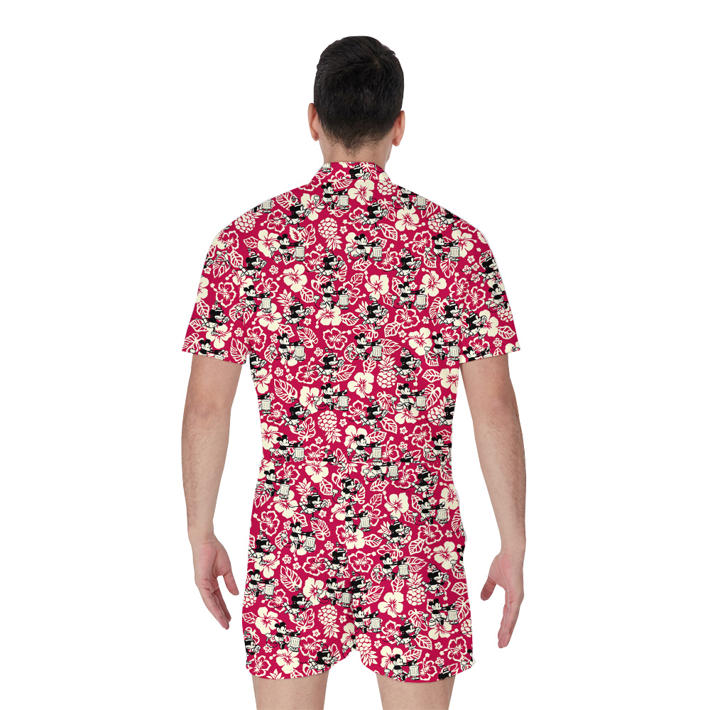 Steamboat Willie Mickey Vintage Hibiscus Hawaiian Romper