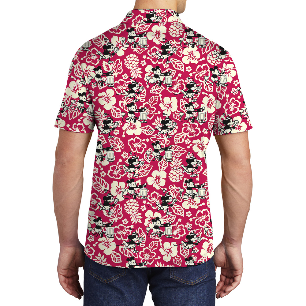 Cute Mickey Steamboat Willie Vintage Hibiscus Hawaiian Polo Shirt