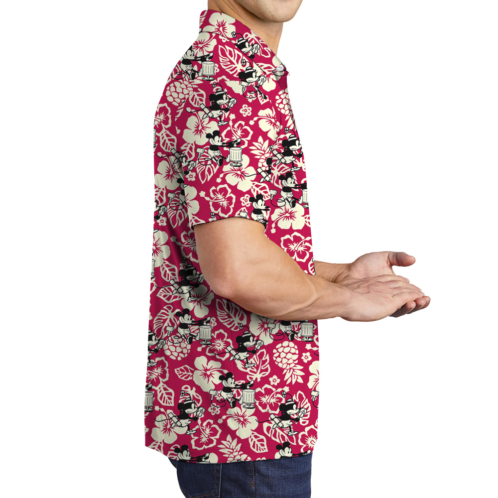 Cute Mickey Steamboat Willie Vintage Hibiscus Hawaiian Polo Shirt