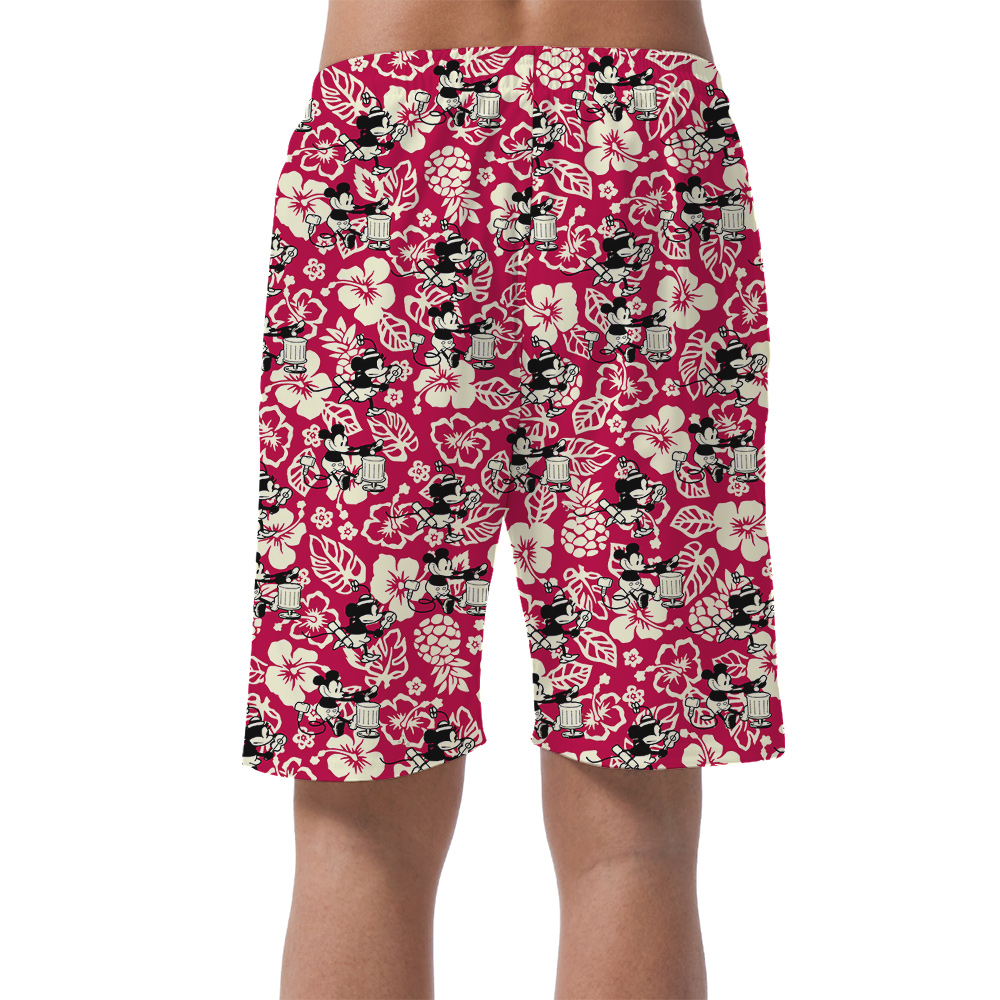 Funny Mickey Steamboat Willie Floral Vintage Hawaiian Beach Shorts For Men