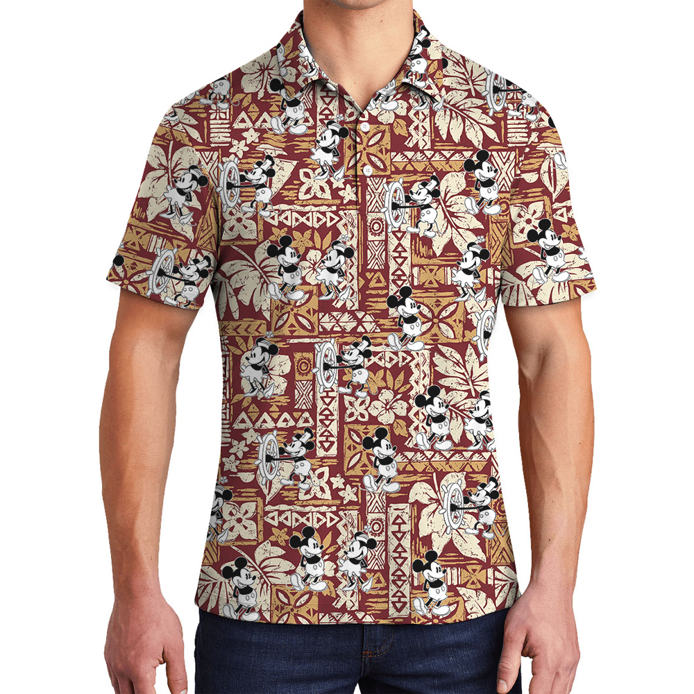 Vintage Steamboat Willie Mickey Tapa Hawaiian Polo Shirt - variant image 1