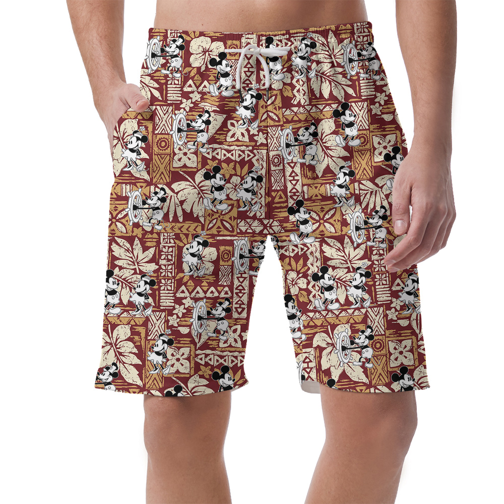 Steamboat Willie Mickey Vintage Hibiscus Hawaiian Beach Shorts For Men - variant image 1