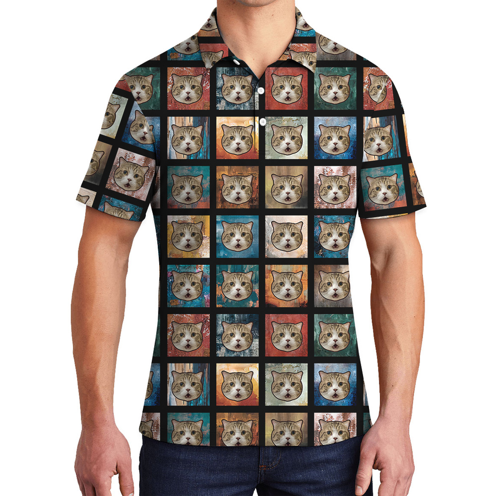 Meowaiian Custom Pet Hawaiian Polo Shirt for Men - variant image 1