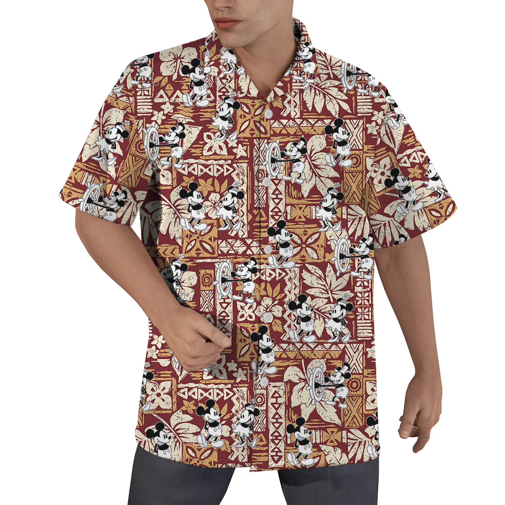 Cute Mickey Steamboat Willie Tapa Hibiscus Hawaiian Shirt - variant image 1