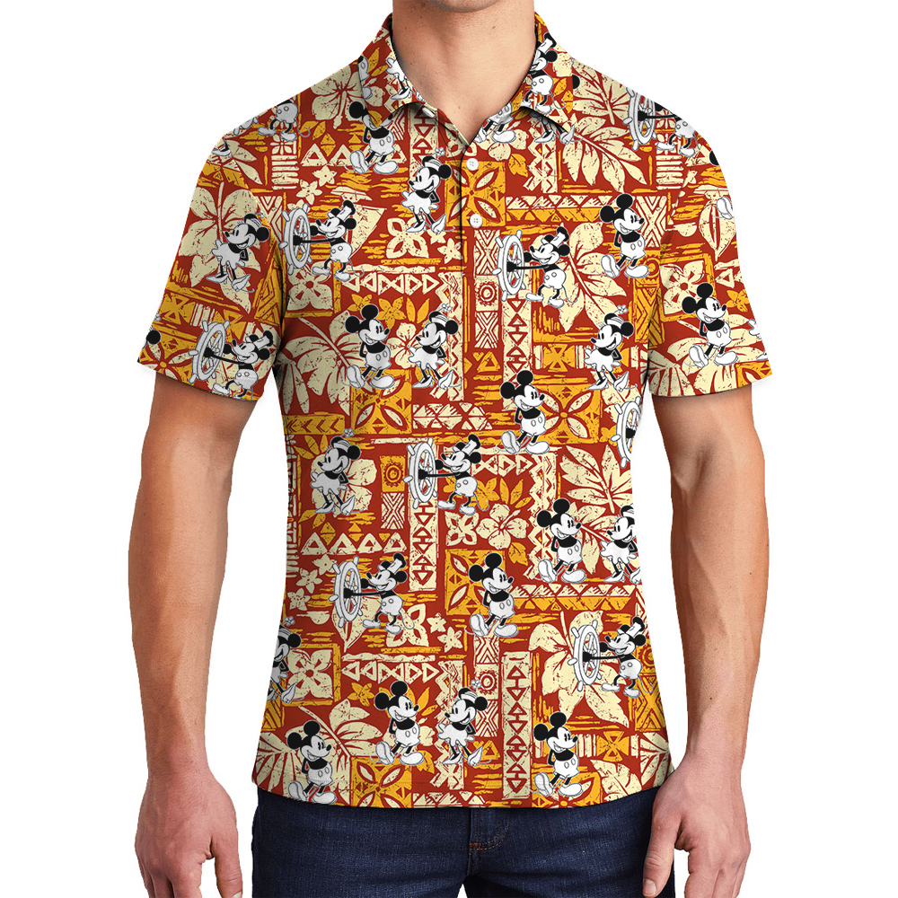 Hibiscus Tapa Pattern Steamboat Willie Mickey Hawaiian Polo Shirt - variant image 1