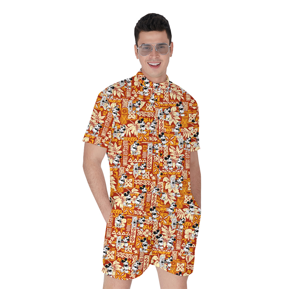 Steamboat Willie Mickey Vintage Tapa Floral Men's Hawaiian Romper - variant image 1