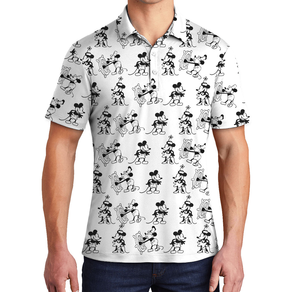 Funny Steamboat Willie Mickey Hawaiian Polo Golf Shirt - variant image 1