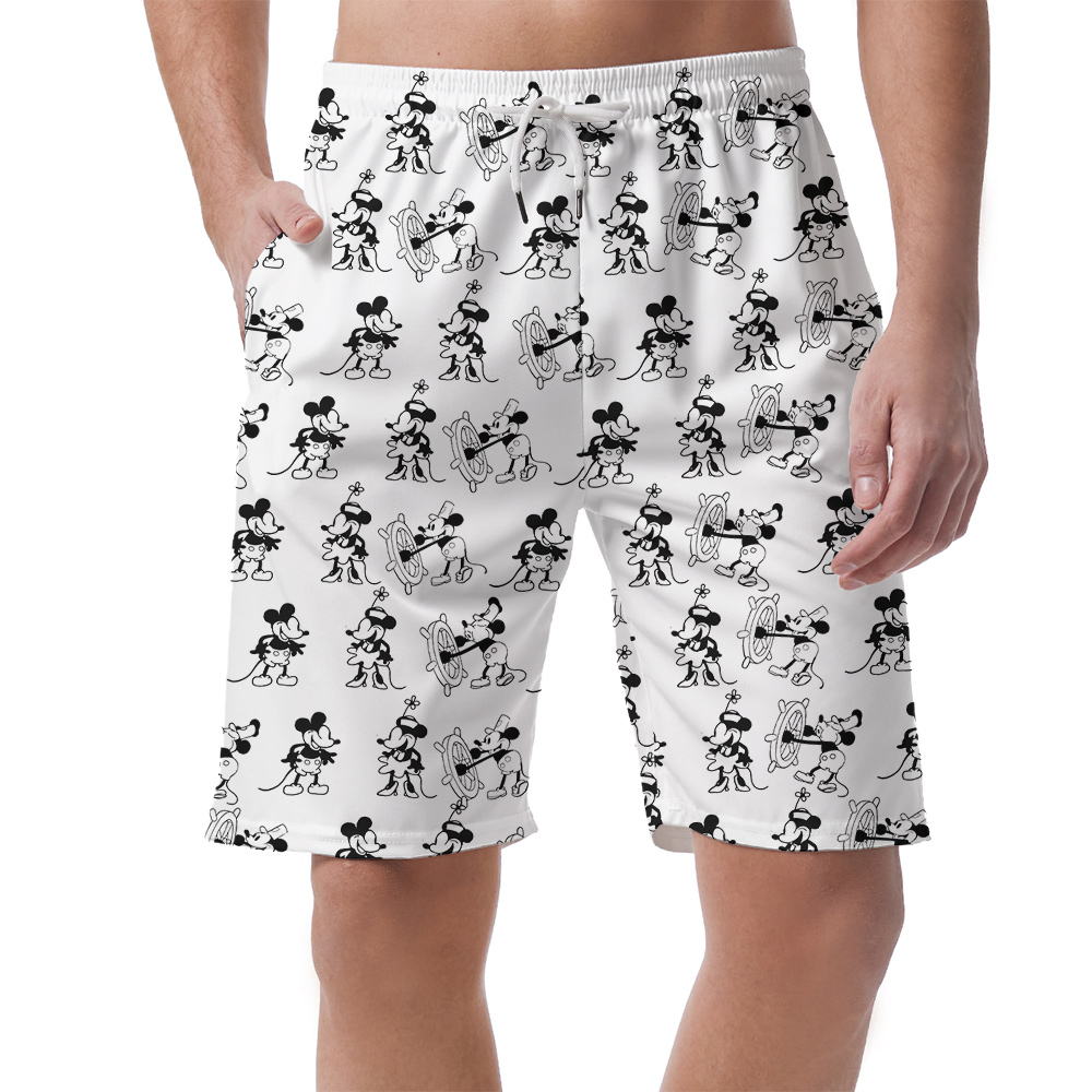 Cute Mickey Steamboat Willie Vintage Hawaiian Beach Shorts For Men - variant image 1