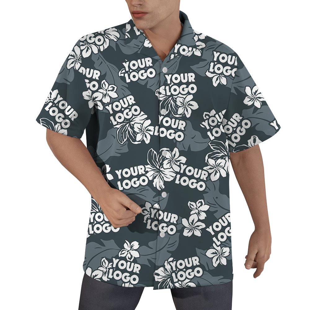 Custom Logo Grey Summer Hawaiian Shirts Men - variant image 1