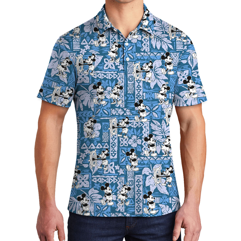 Cute Mickey Steamboat Willie 1928 Vintage Navy Hawaiian Polo Shirt - variant image 1