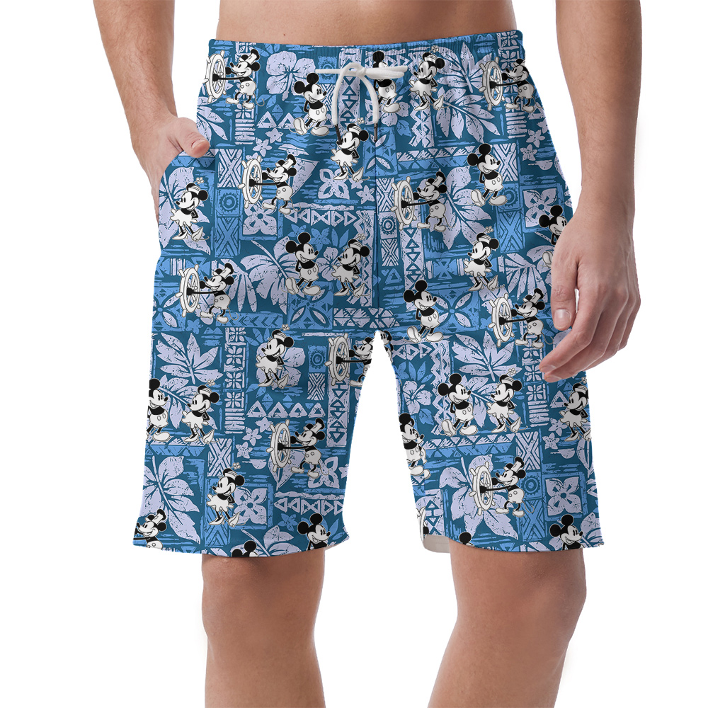 Cute Mickey Steamboat Willie 1928 Vintage Navy Hawaiian Beach Shorts For Men - variant image 1
