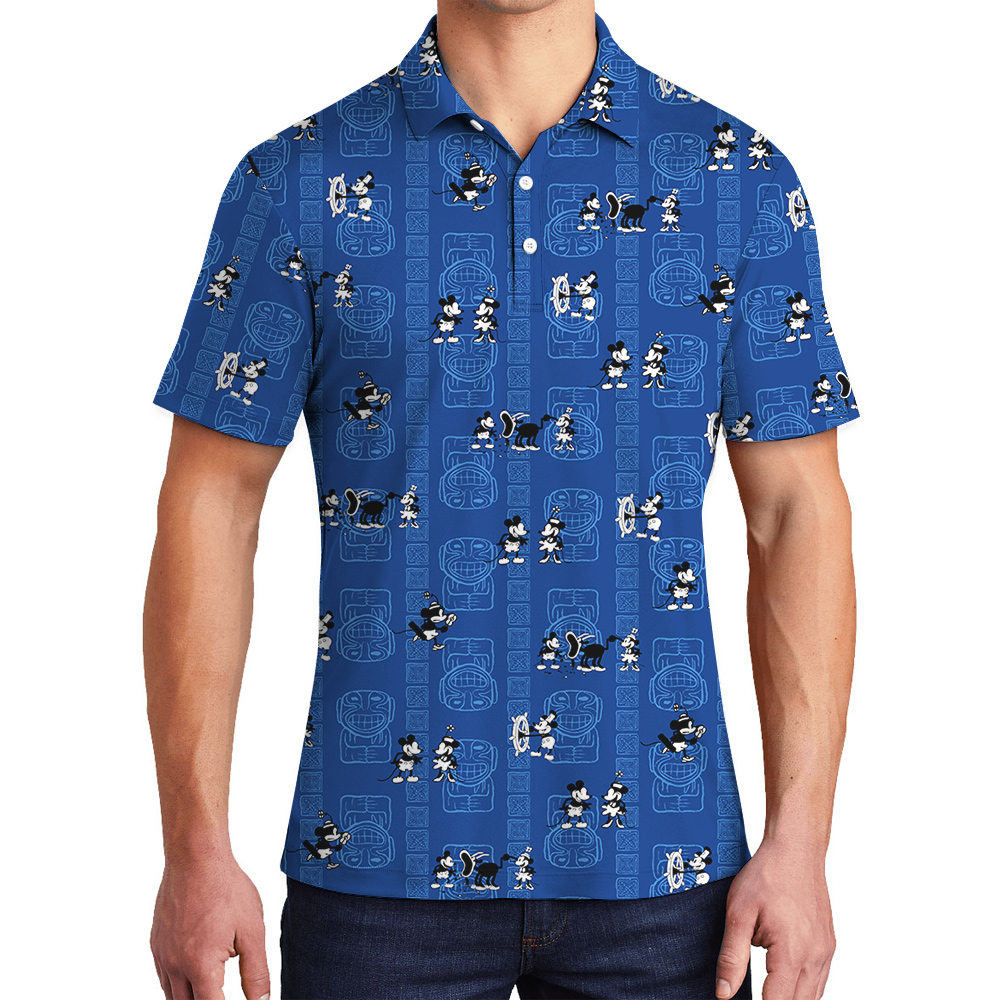 Cute Mickey Steamboat Willie Vintage Navy Hawaiian Polo Shirt - variant image 1
