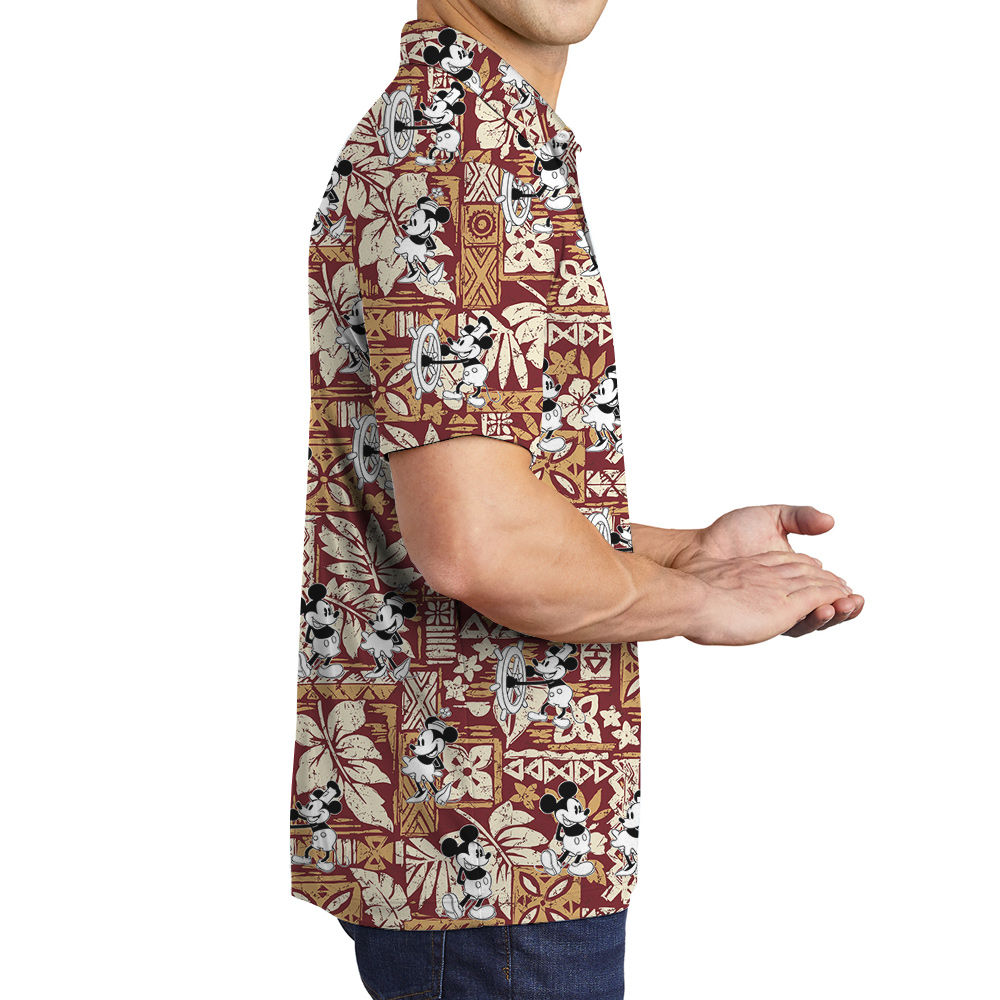 Vintage Steamboat Willie Mickey Tapa Hawaiian Polo Shirt