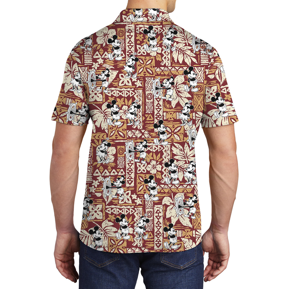 Vintage Steamboat Willie Mickey Tapa Hawaiian Polo Shirt