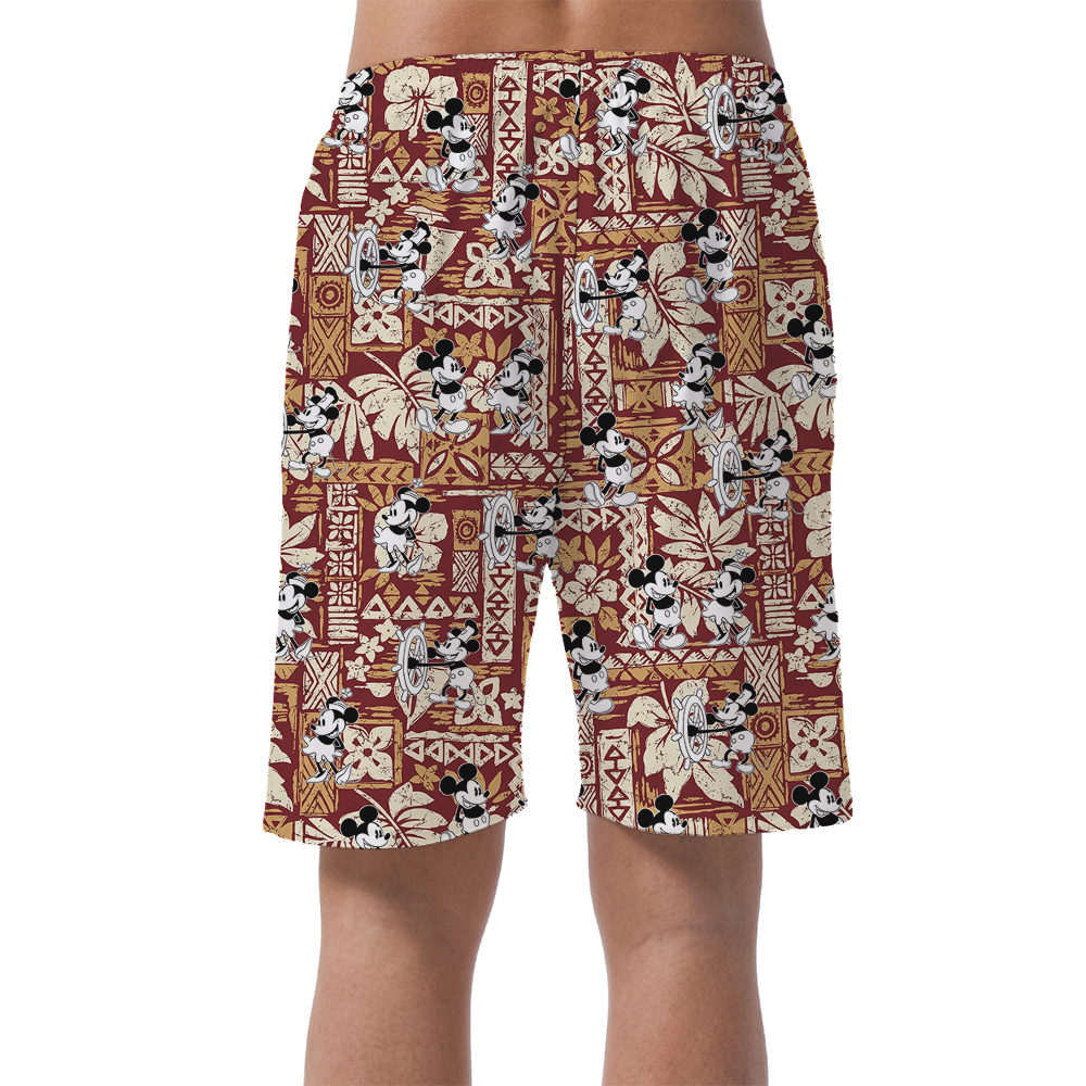 Steamboat Willie Mickey Vintage Hibiscus Hawaiian Beach Shorts For Men